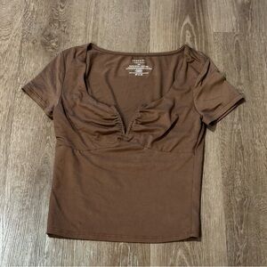 Elegant Brown Short Sleeve Women's Top